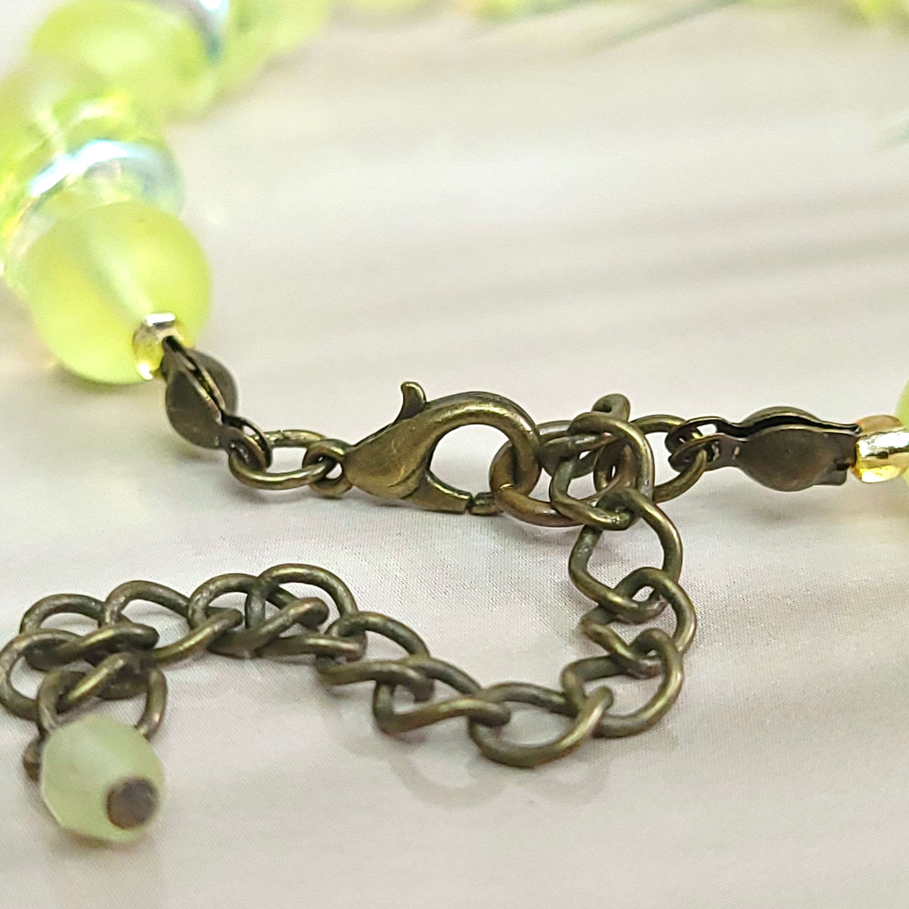 Vaseline Uranium Glass Bracelet 18cm Vintage Yellow Glass Czech Beads