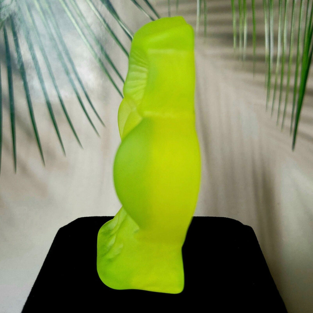 Art Deco Vaseline Yellow Uranium Glass Owl Figurine 3''