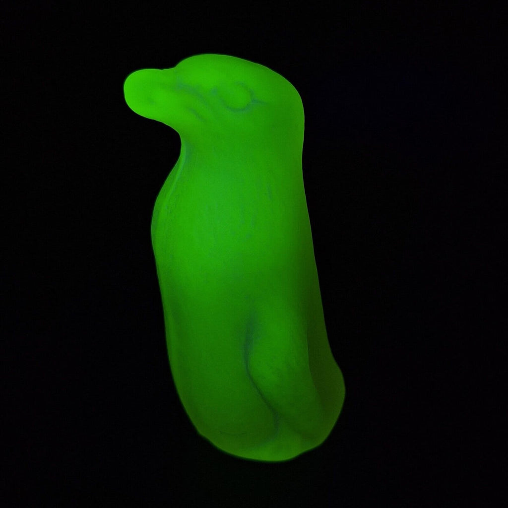 Vaseline Glass Penguin Figurine Uranium Frosty Matte Yellow Glass Bird