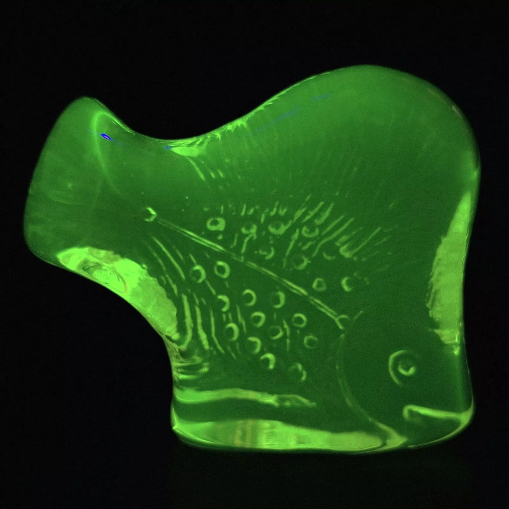Collectible Uranium Glass Figurine Fish Vaseline Yellow Clear Glass Statue
