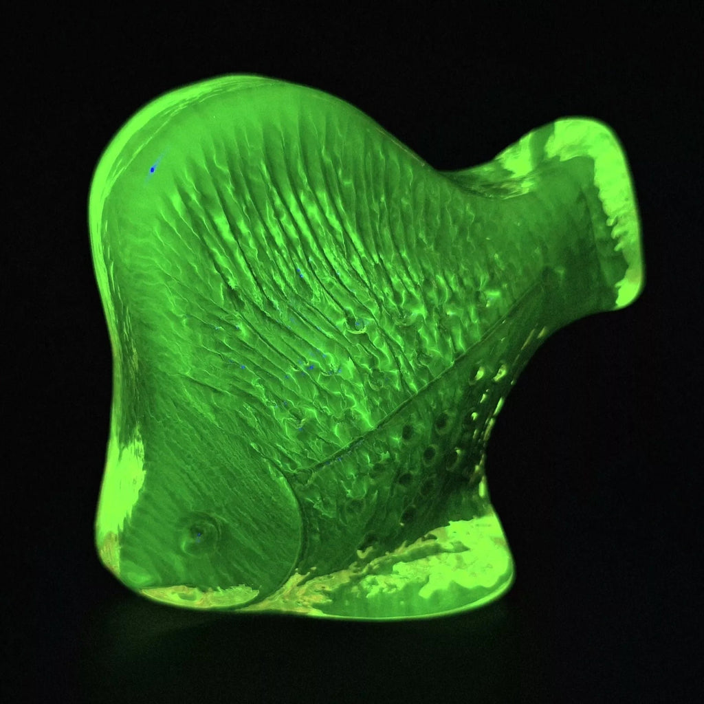 Collectible Uranium Glass Figurine Fish Vaseline Yellow Clear Glass Statue