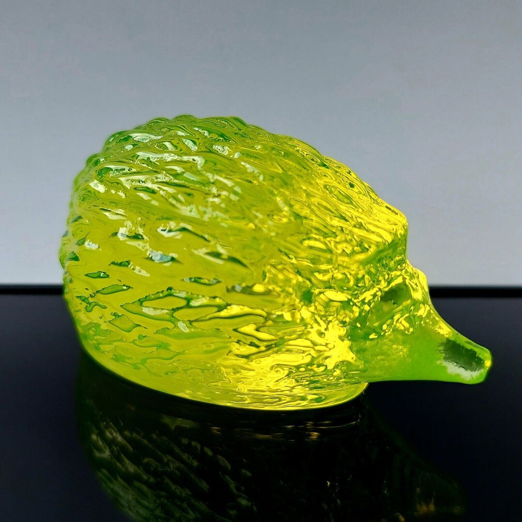 Vaseline Uranium Glass Animal Figurine Hedgehog Yellow Glass Art Deco