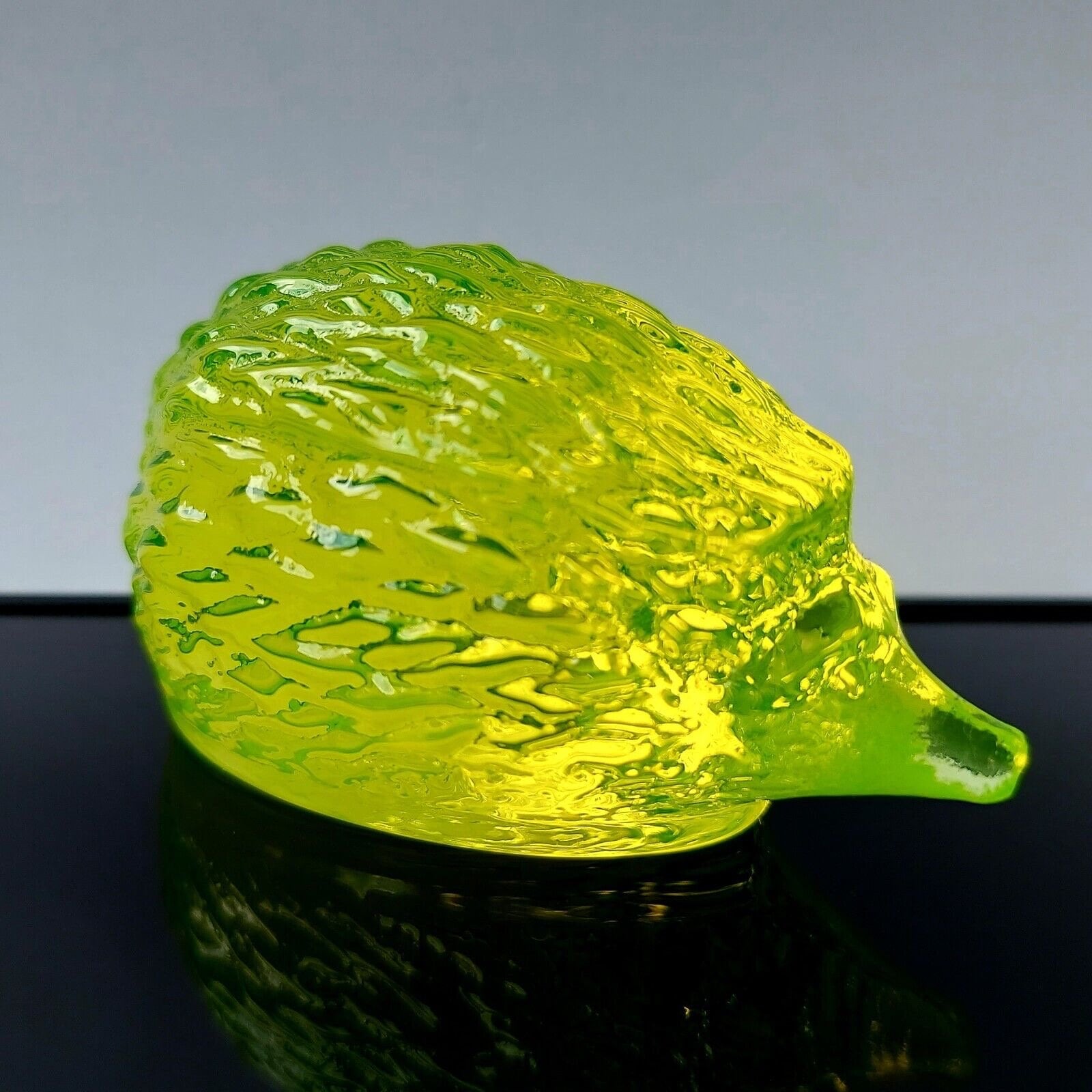 Vaseline Uranium Glass Animal Figurine Hedgehog Yellow Glass Art Deco