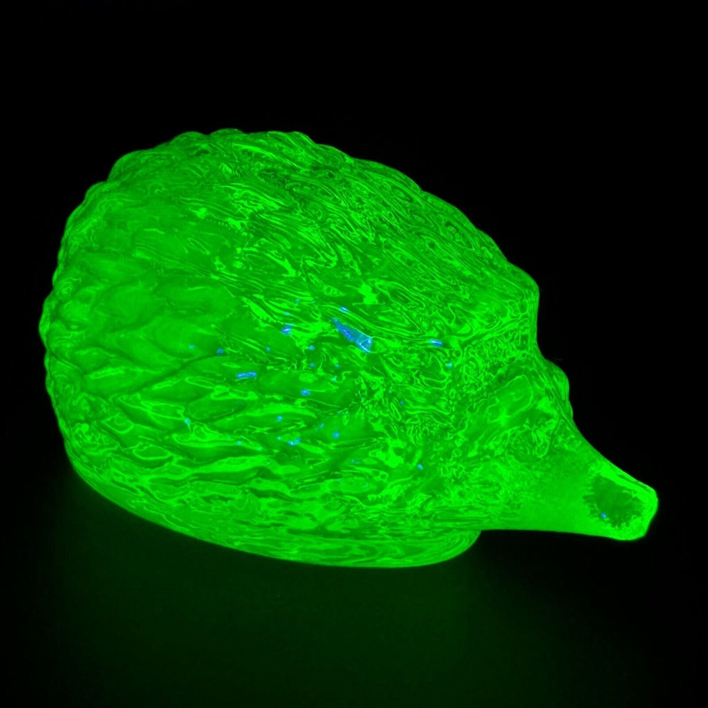 Vaseline Uranium Glass Animal Figurine Hedgehog Yellow Glass Art Deco