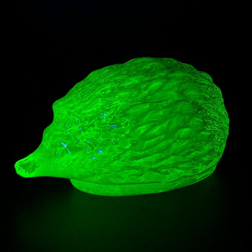 Vaseline Uranium Glass Animal Figurine Hedgehog Yellow Glass Art Deco