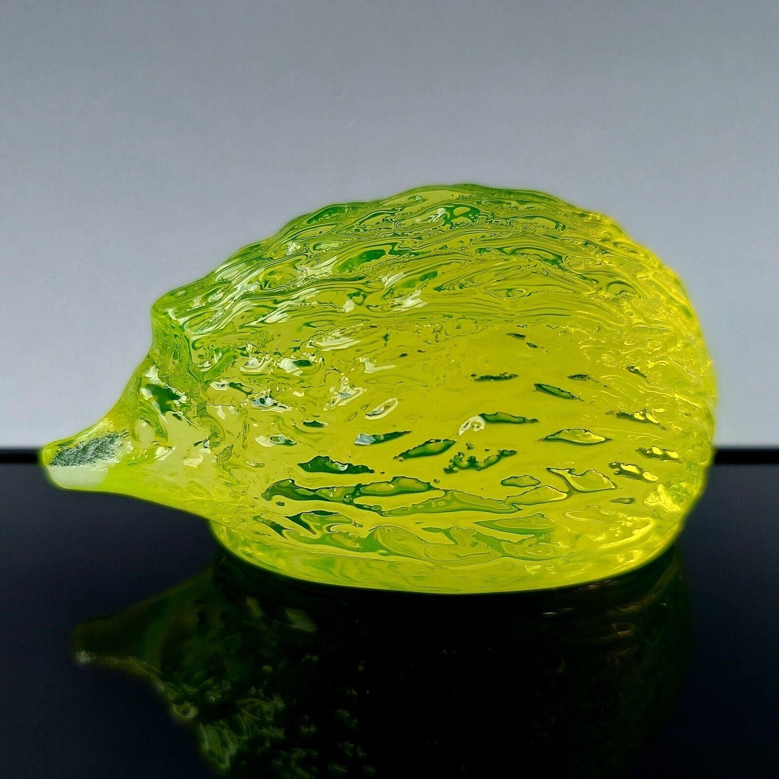 Vaseline Uranium Glass Animal Figurine Hedgehog Yellow Glass Art Deco