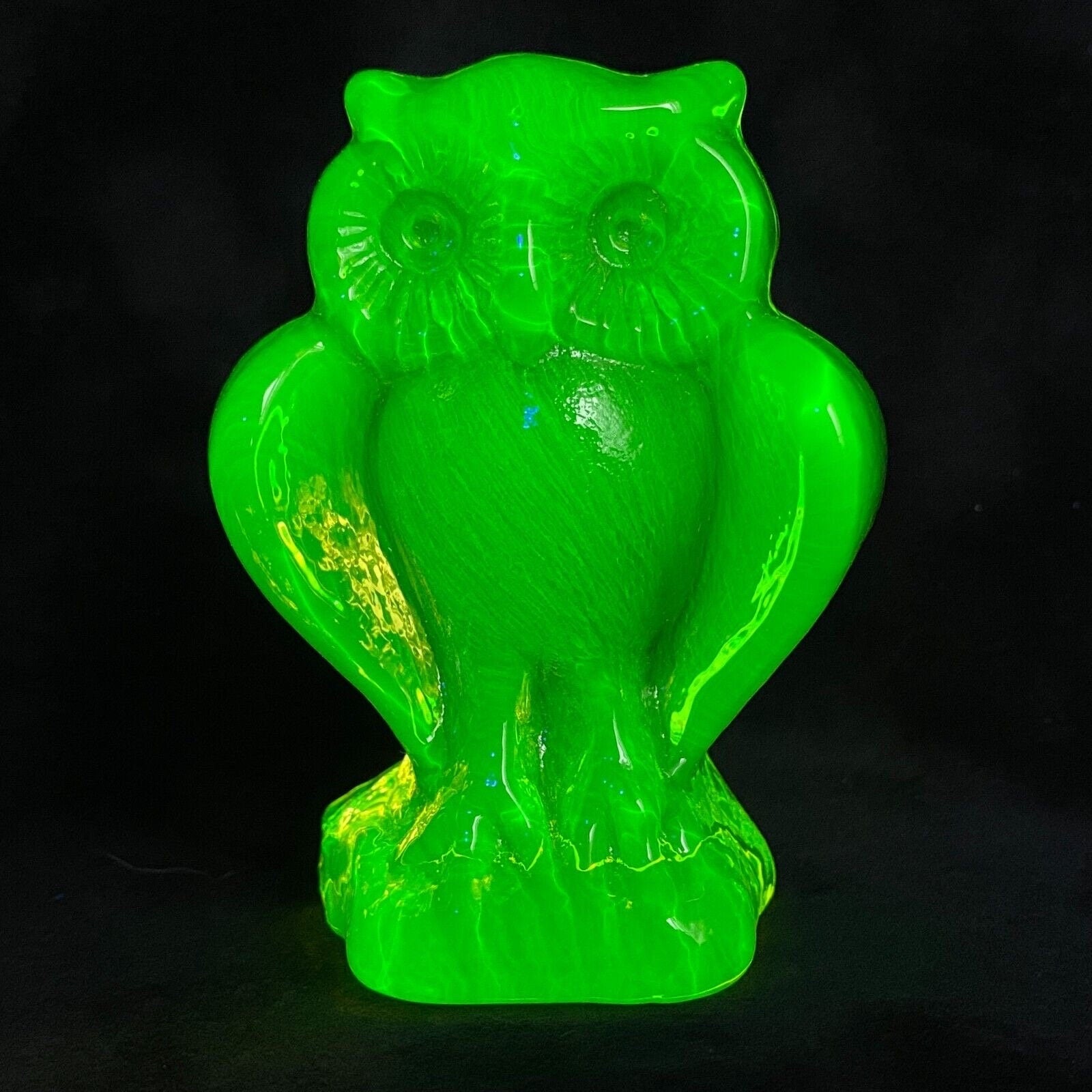 Uranium Glass Owl Figurine: Art Deco Collectible Sculpture