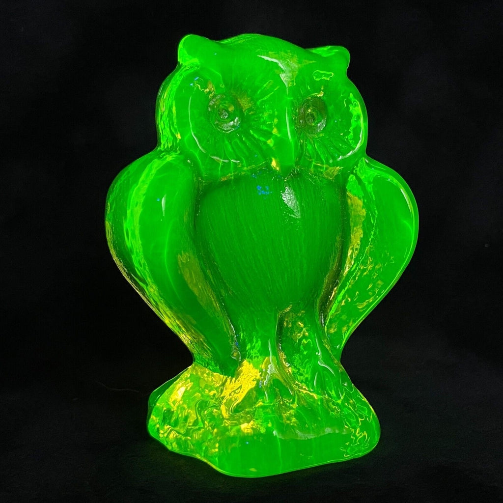 Uranium Glass Owl Figurine: Art Deco Collectible Sculpture