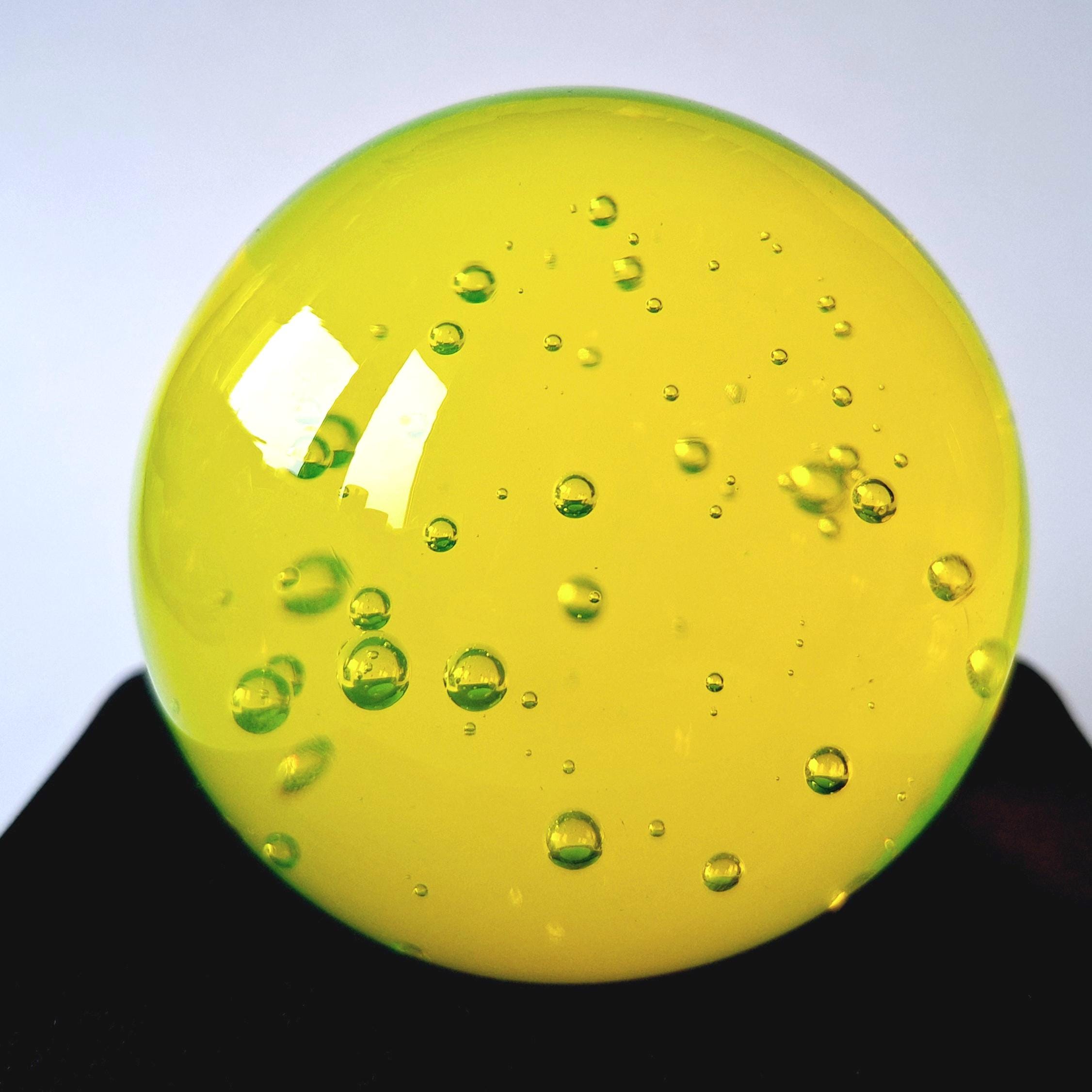 Vaseline Sphere with Bubbles Uranium Yellow Glass Paperweight 80mm