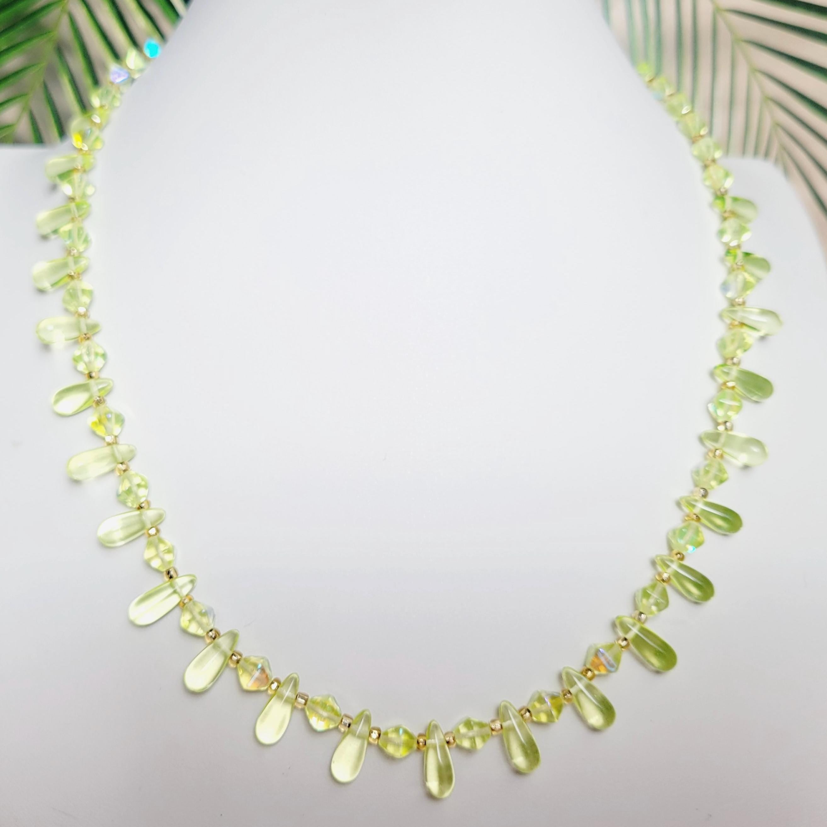 Uranium Glass Necklace Vaseline Yellow Glass Czech Vintage Beads