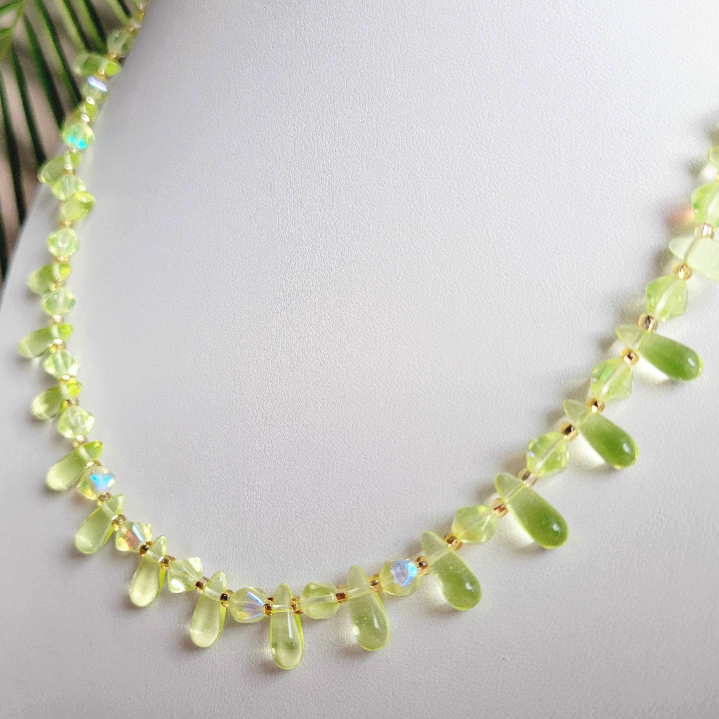 Uranium Glass Necklace Vaseline Yellow Glass Czech Vintage Beads