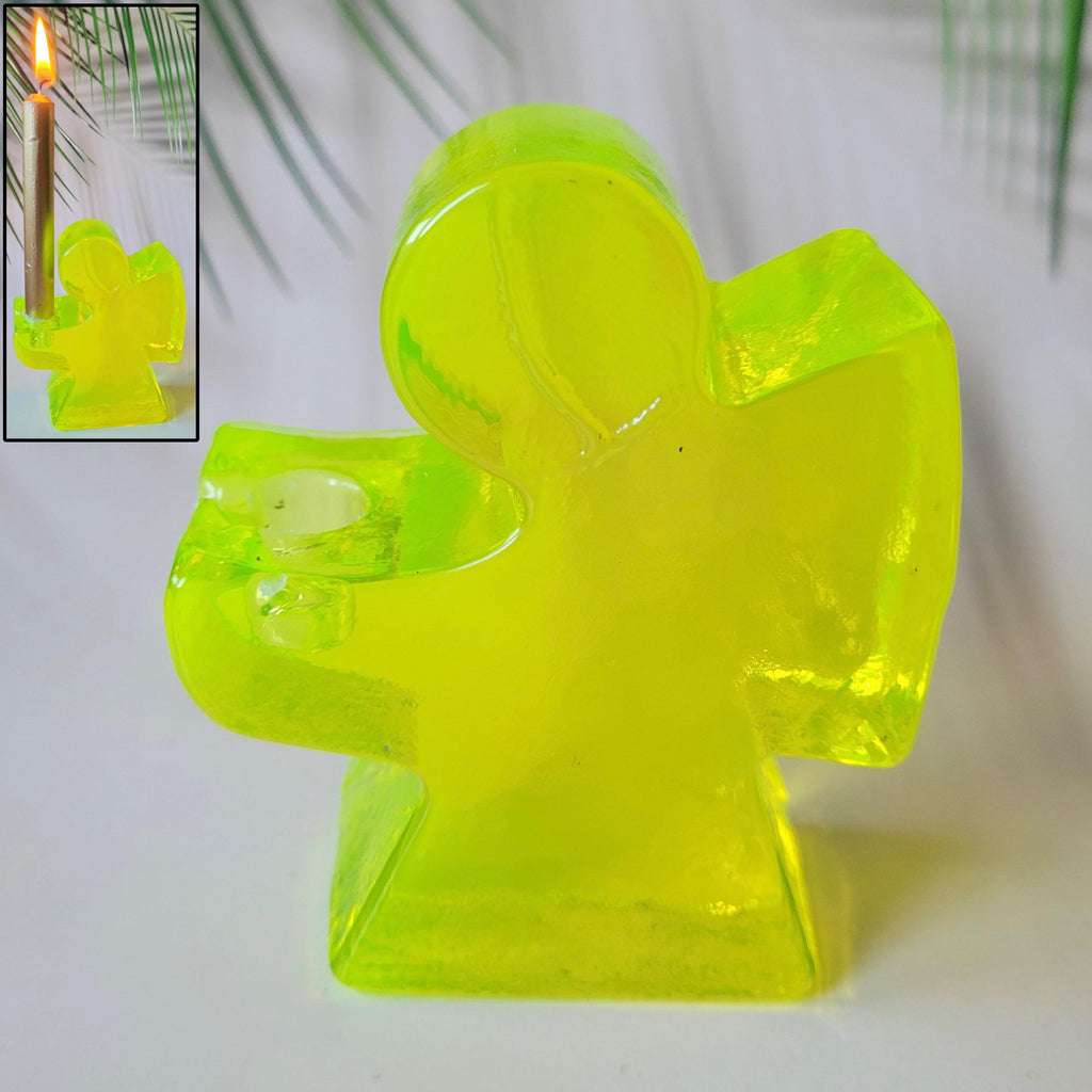 Christmas Glass Decor Uranium Glass Angel Candle Holder Vaseline Glass