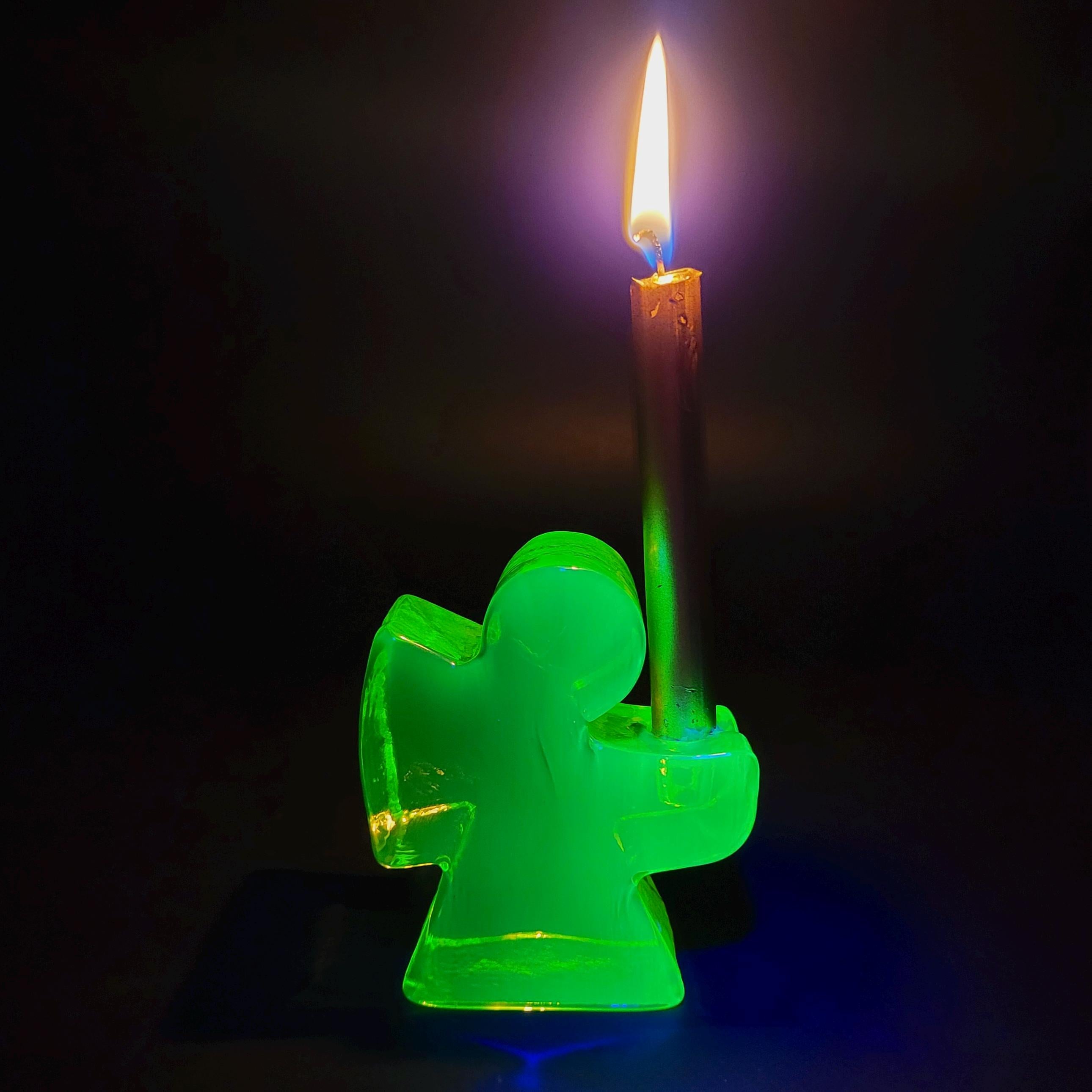Christmas Glass Decor Uranium Glass Angel Candle Holder Vaseline Glass