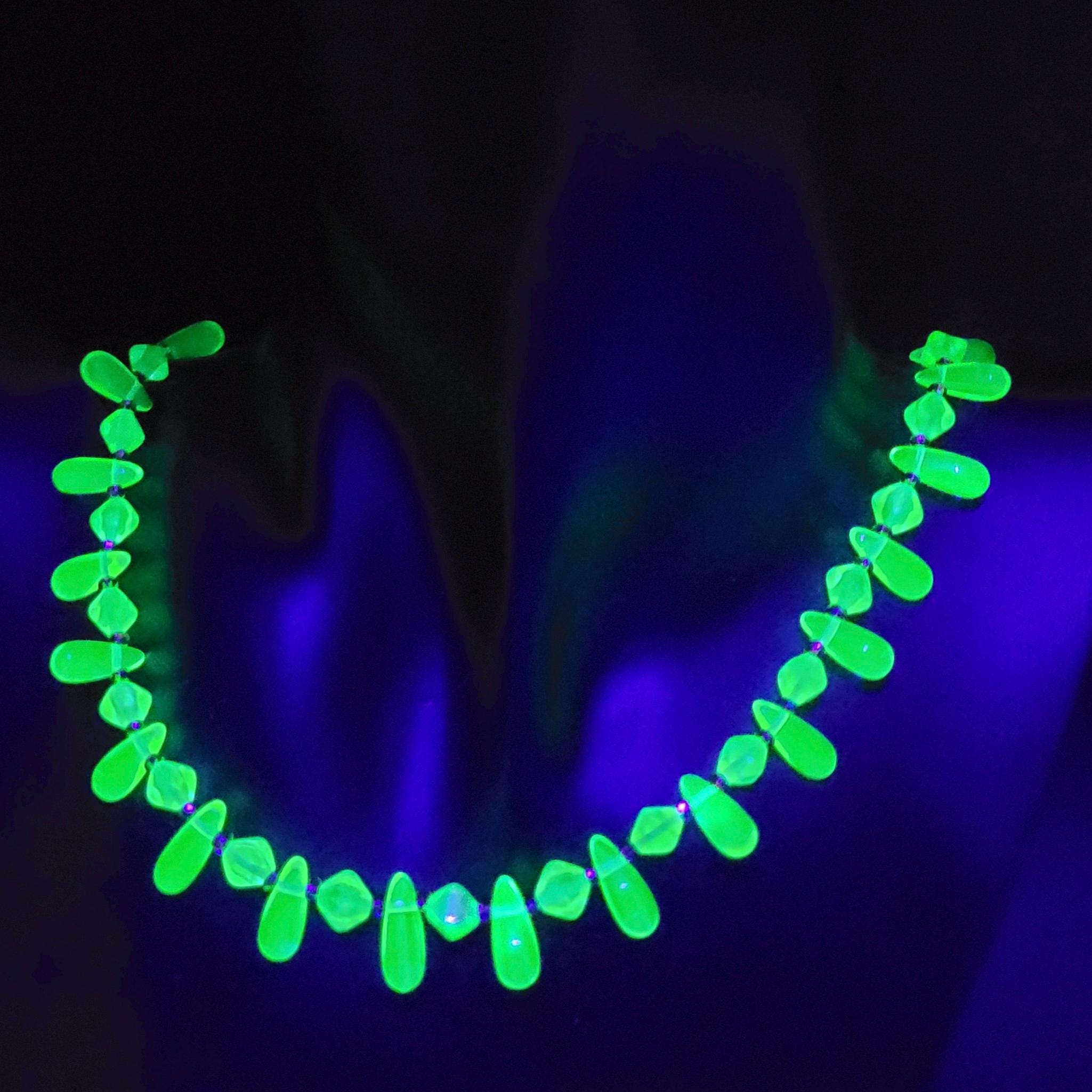 Uranium Glass Necklace Vaseline Yellow Glass Czech Vintage Beads