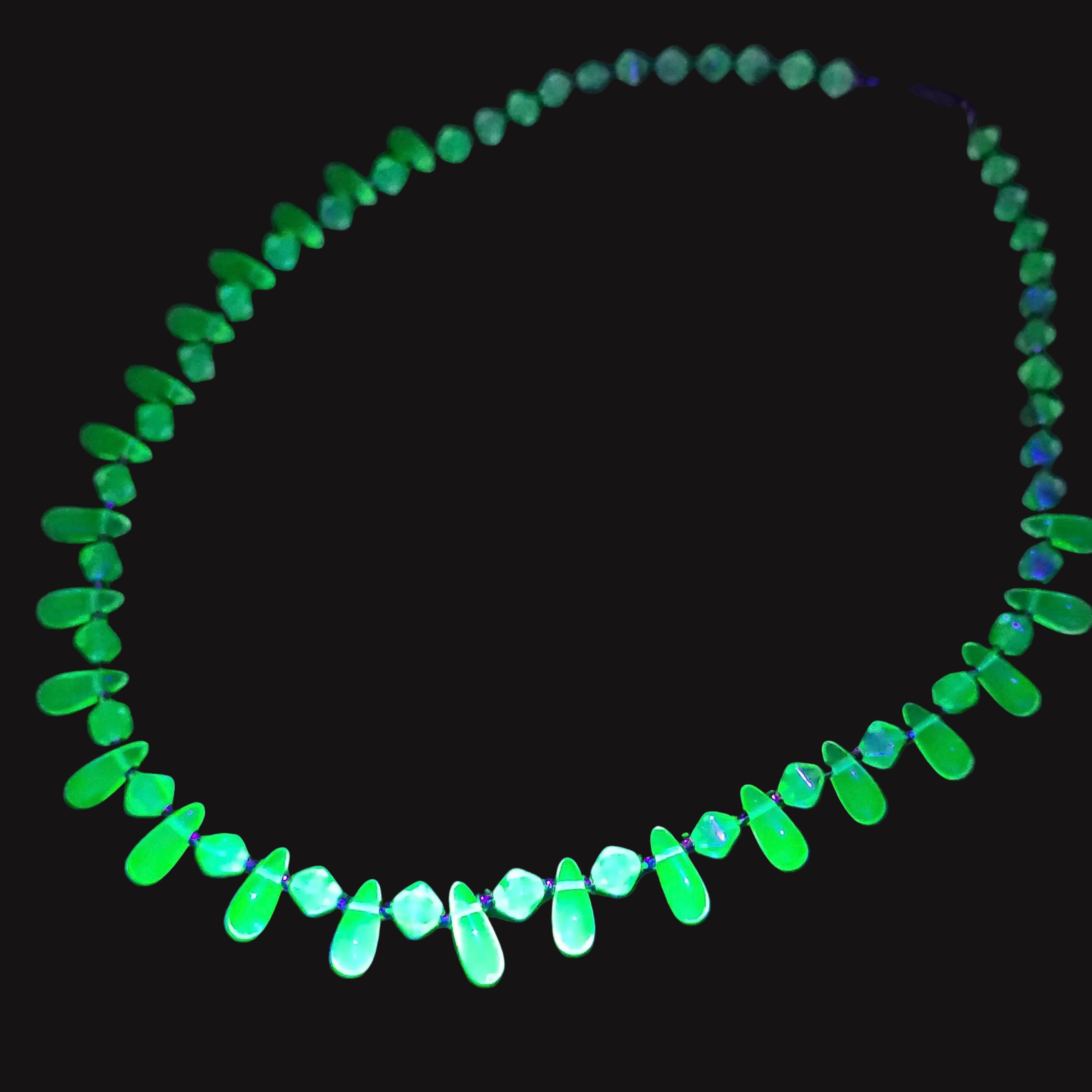 Uranium Glass Necklace Vaseline Yellow Glass Czech Vintage Beads