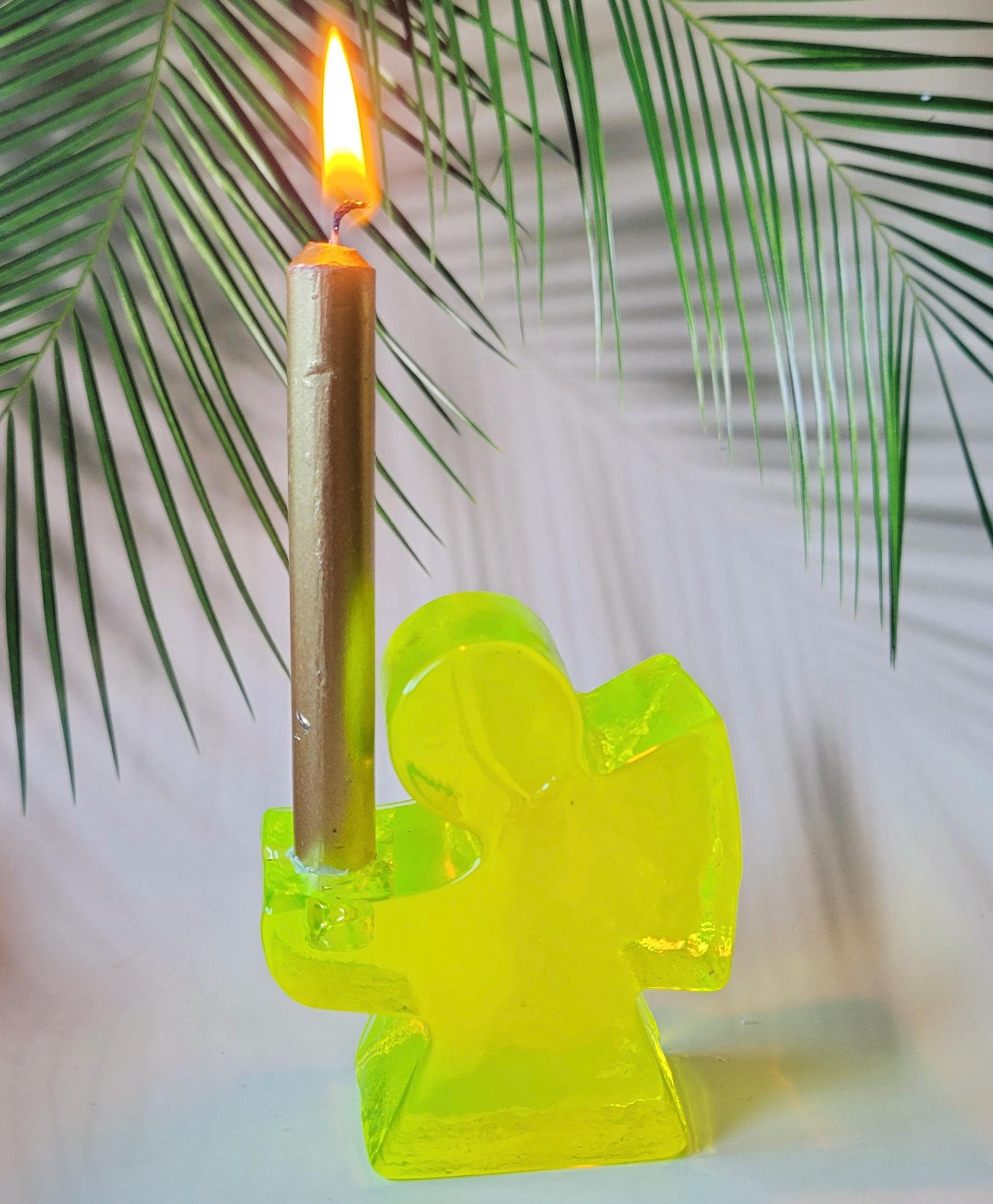 Christmas Glass Decor Uranium Glass Angel Candle Holder Vaseline Glass