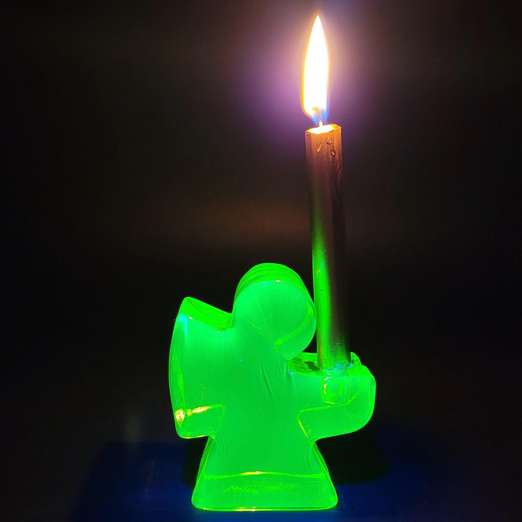 Christmas Glass Decor Uranium Glass Angel Candle Holder Vaseline Glass
