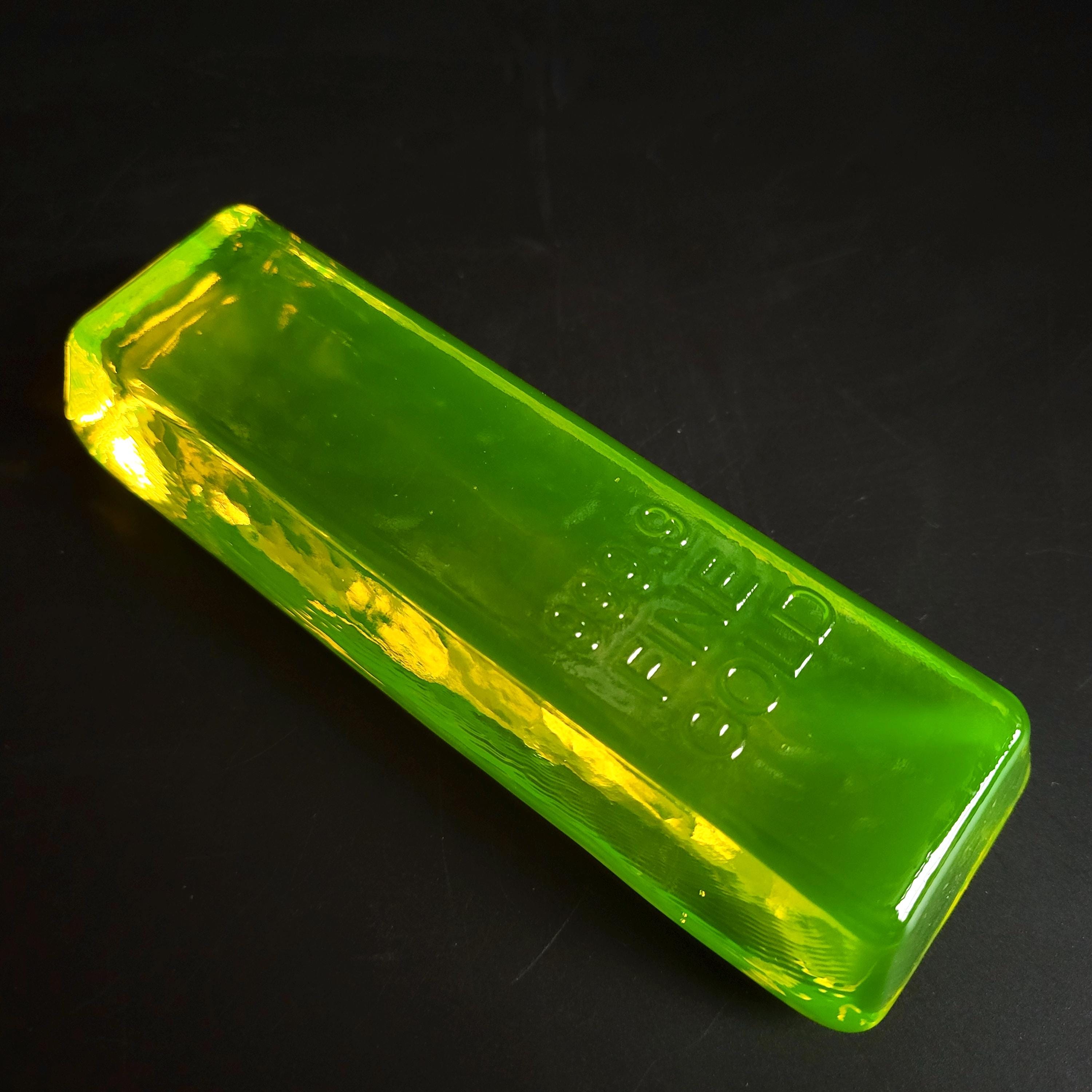 Uranium Yellow Glass Ingot "Fine Gold 999" Vaseline Glass Figurine Bar