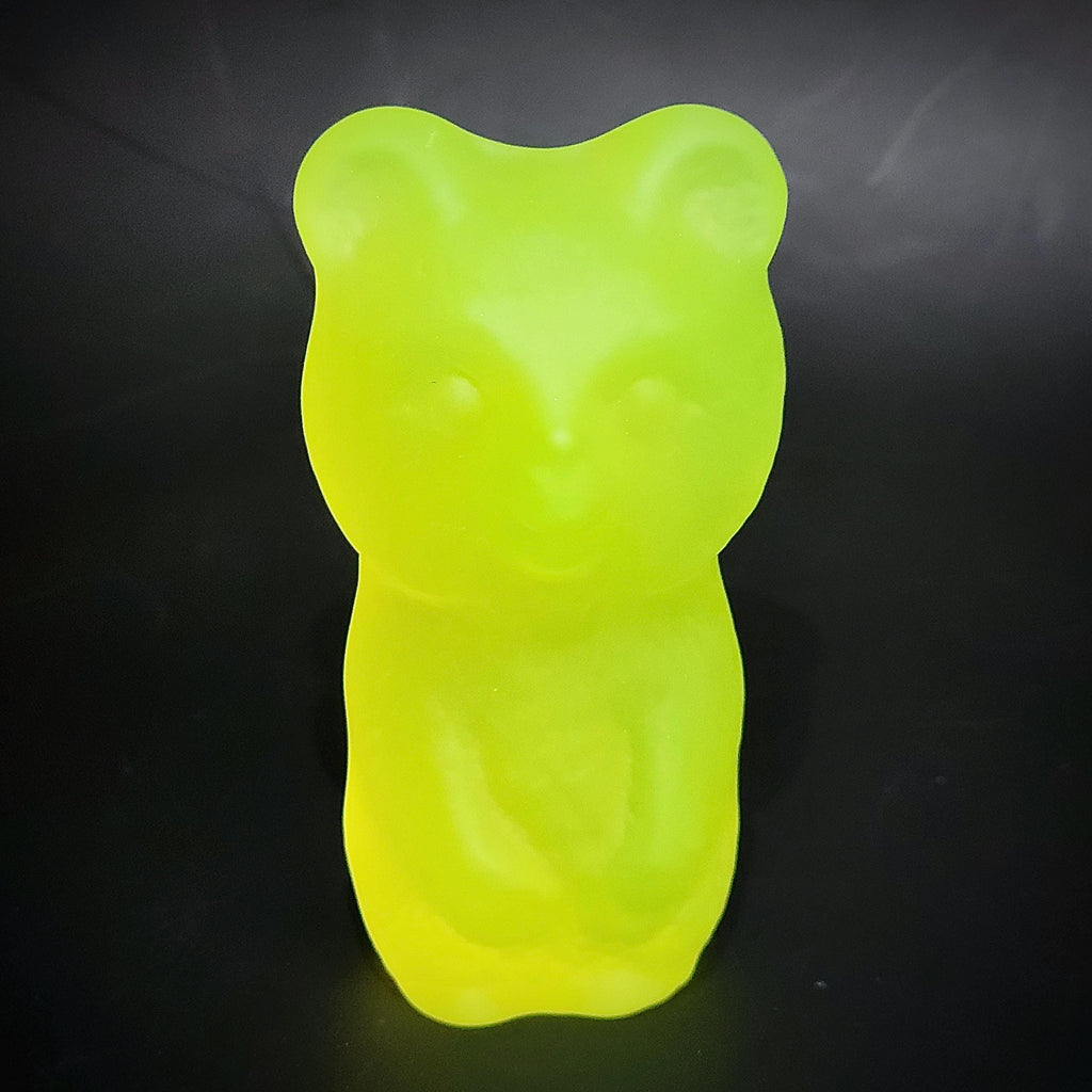 Art Deco Vaseline Uranium Glass Bear Figurine: Frosted Yellow Sculpture