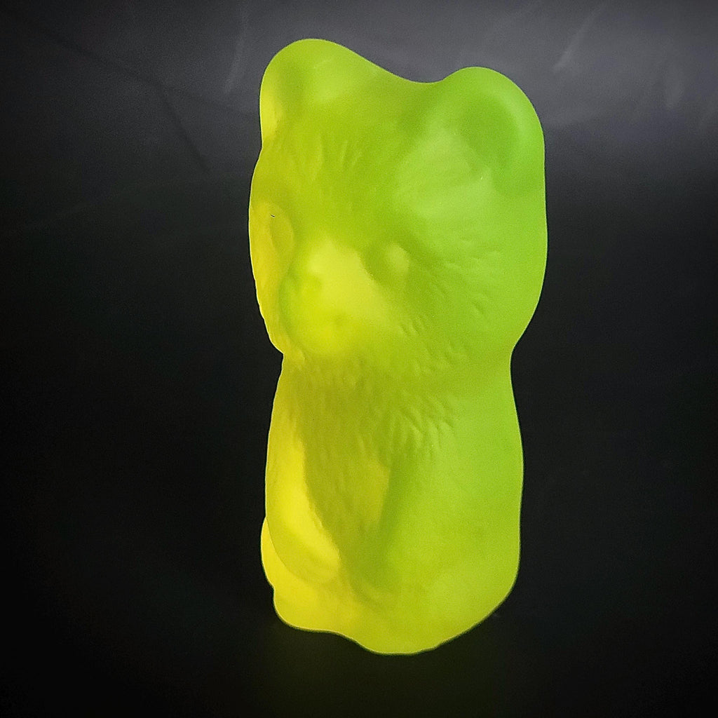 Art Deco Vaseline Uranium Glass Bear Figurine: Frosted Yellow Sculpture