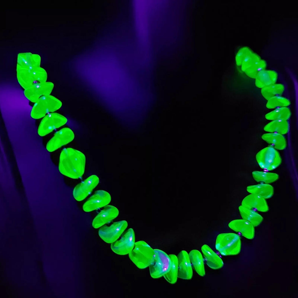 Uranium Glass Necklace Vaseline Yellow Czech Glass Beads