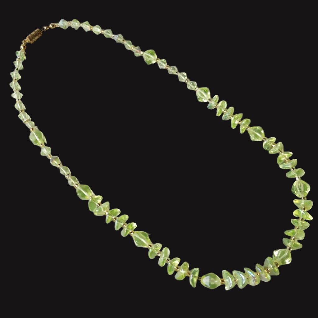 Uranium Glass Necklace Vaseline Yellow Czech Glass Beads