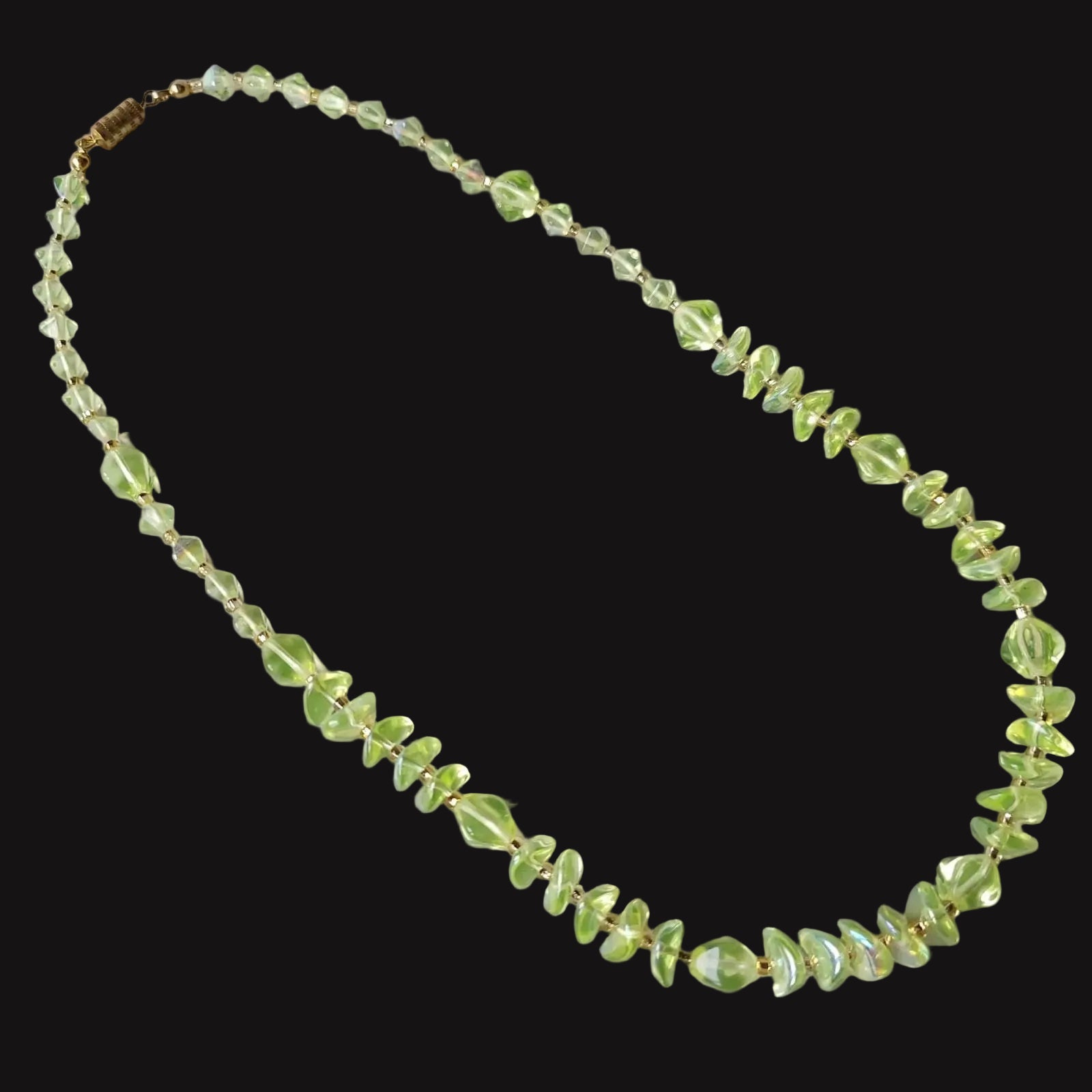 Uranium Glass Necklace Vaseline Yellow Czech Glass Beads