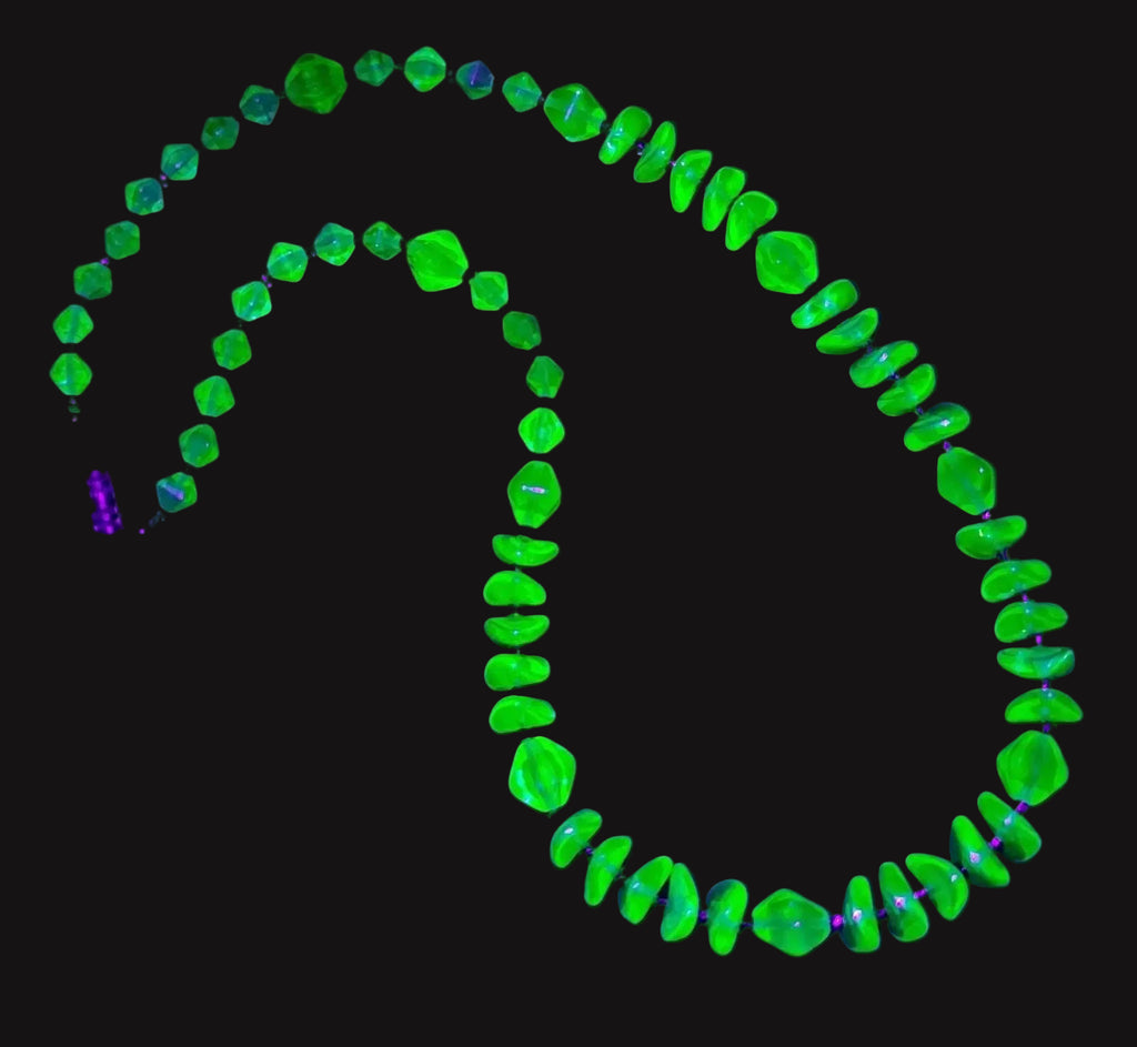 Uranium Glass Necklace Vaseline Yellow Czech Glass Beads