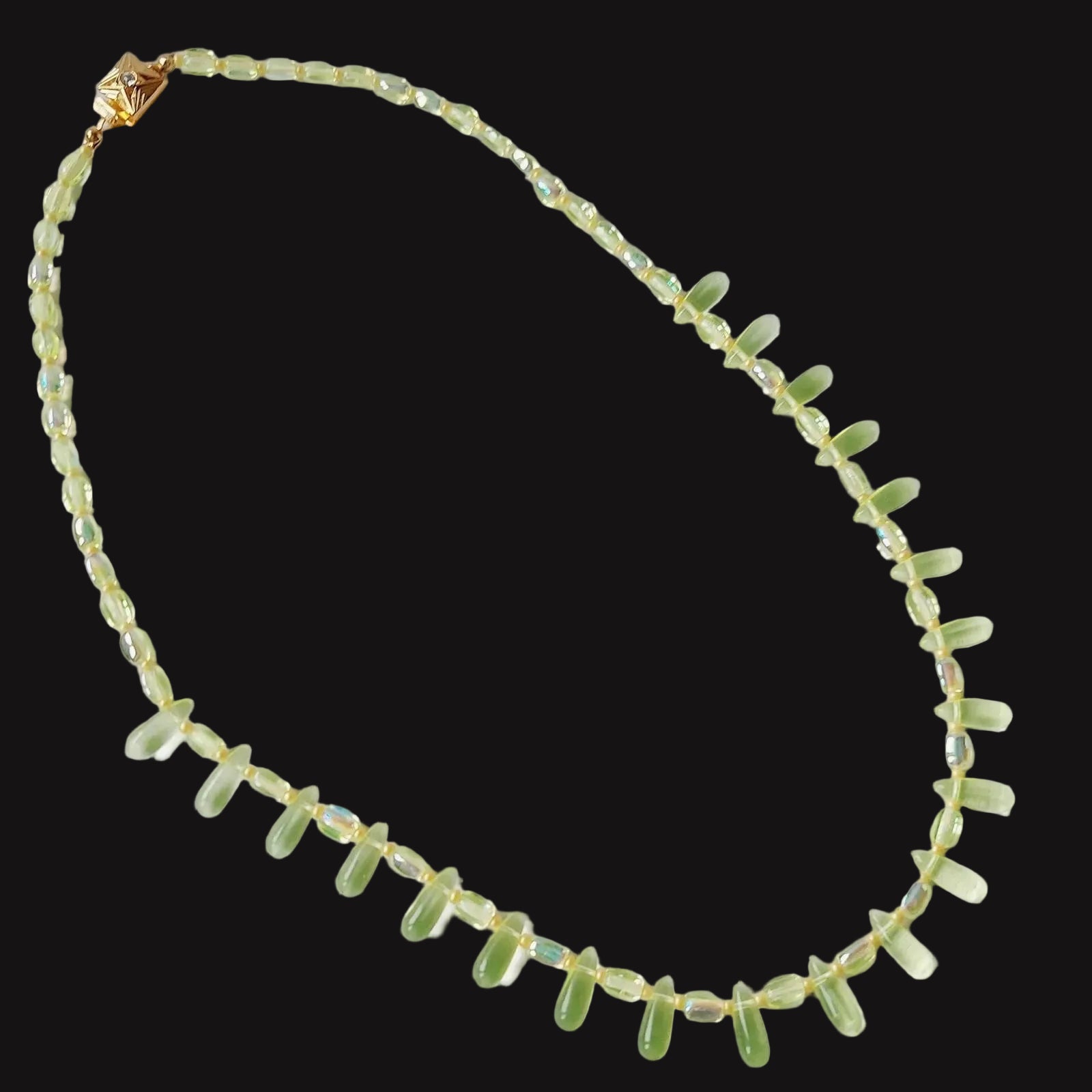 Vaseline Uranium Glass Necklace Vintage Czech Beads Handmade Jewelry