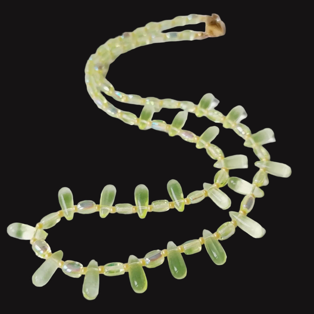 Vaseline Uranium Glass Necklace Vintage Czech Beads Handmade Jewelry