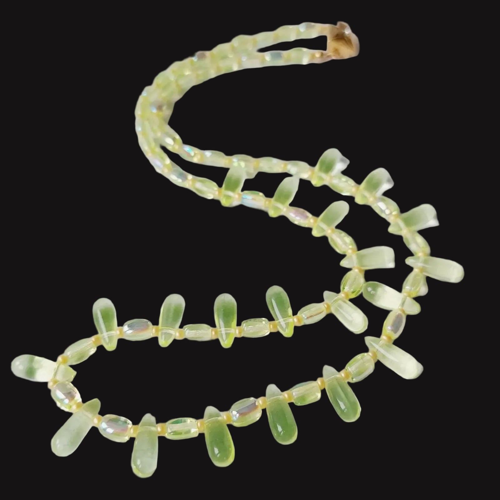 Vaseline Uranium Glass Necklace Vintage Czech Beads Handmade Jewelry