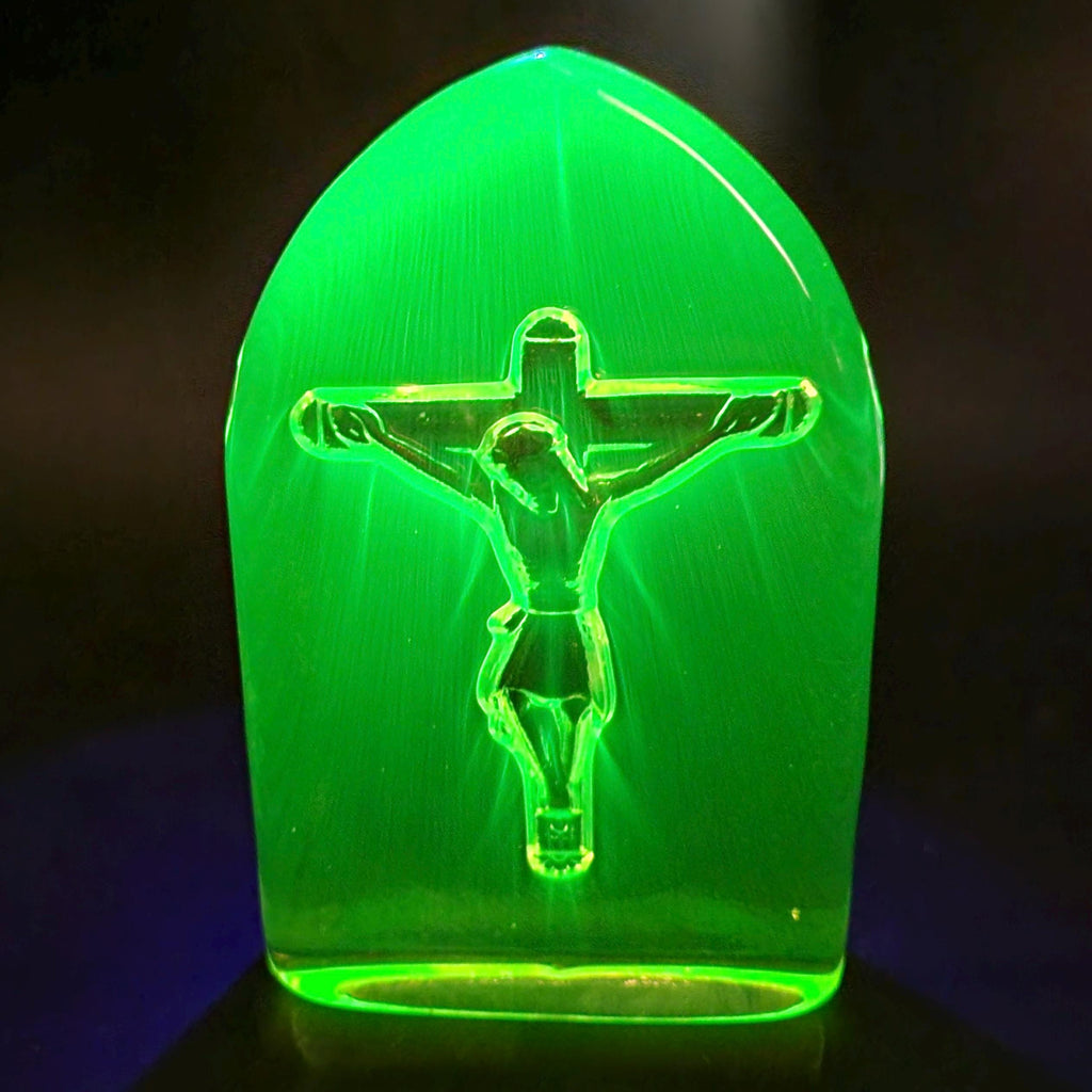 Art Deco Vaseline Glass Christ Jesus Statue Uranium Figurine Yellow Glass