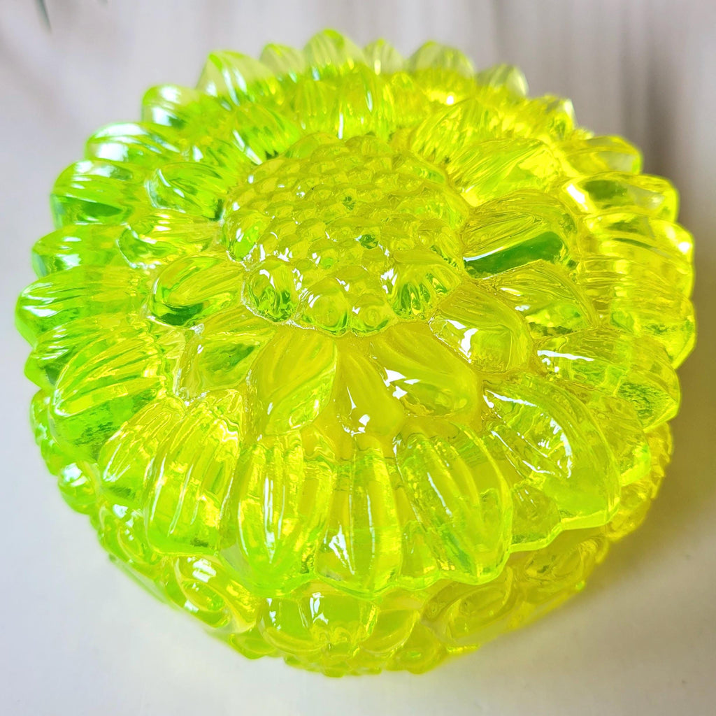 Art Deco Uranium Glass Trinket Box - Vaseline Yellow Clear Jewelry Holder
