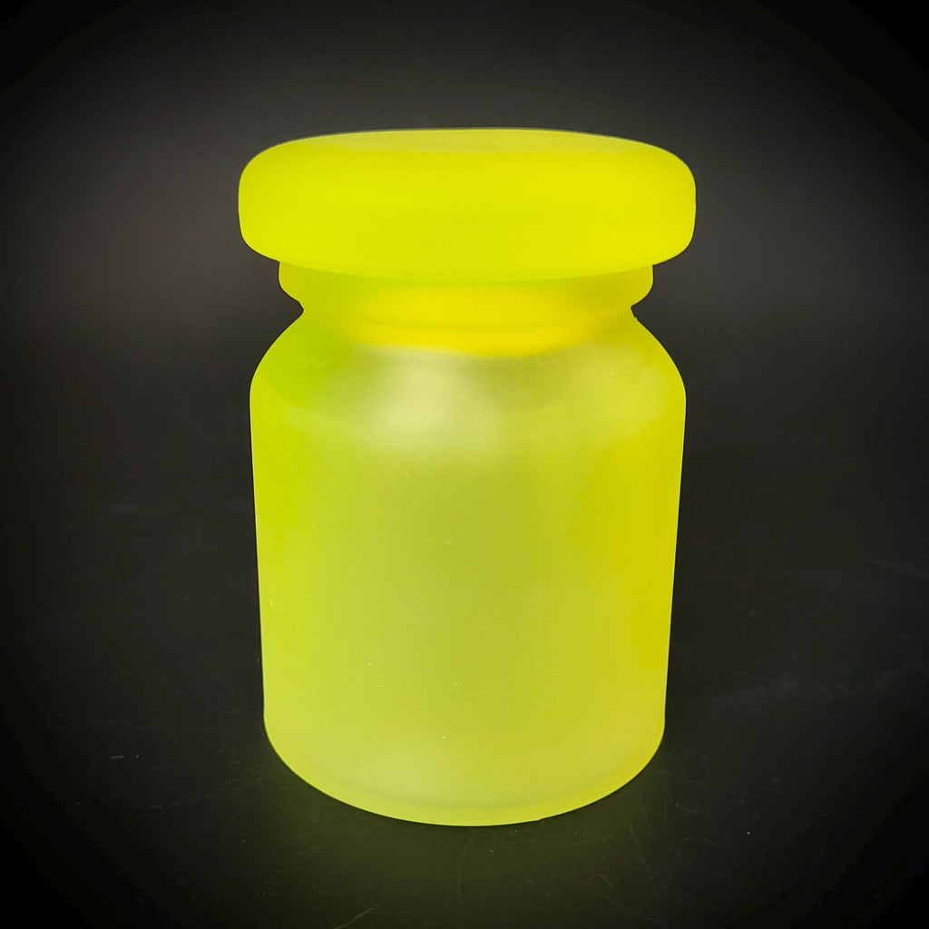 Uranium Glass Jar with Lid Vaseline Frosty Matte Yellow Glass Small Figurine