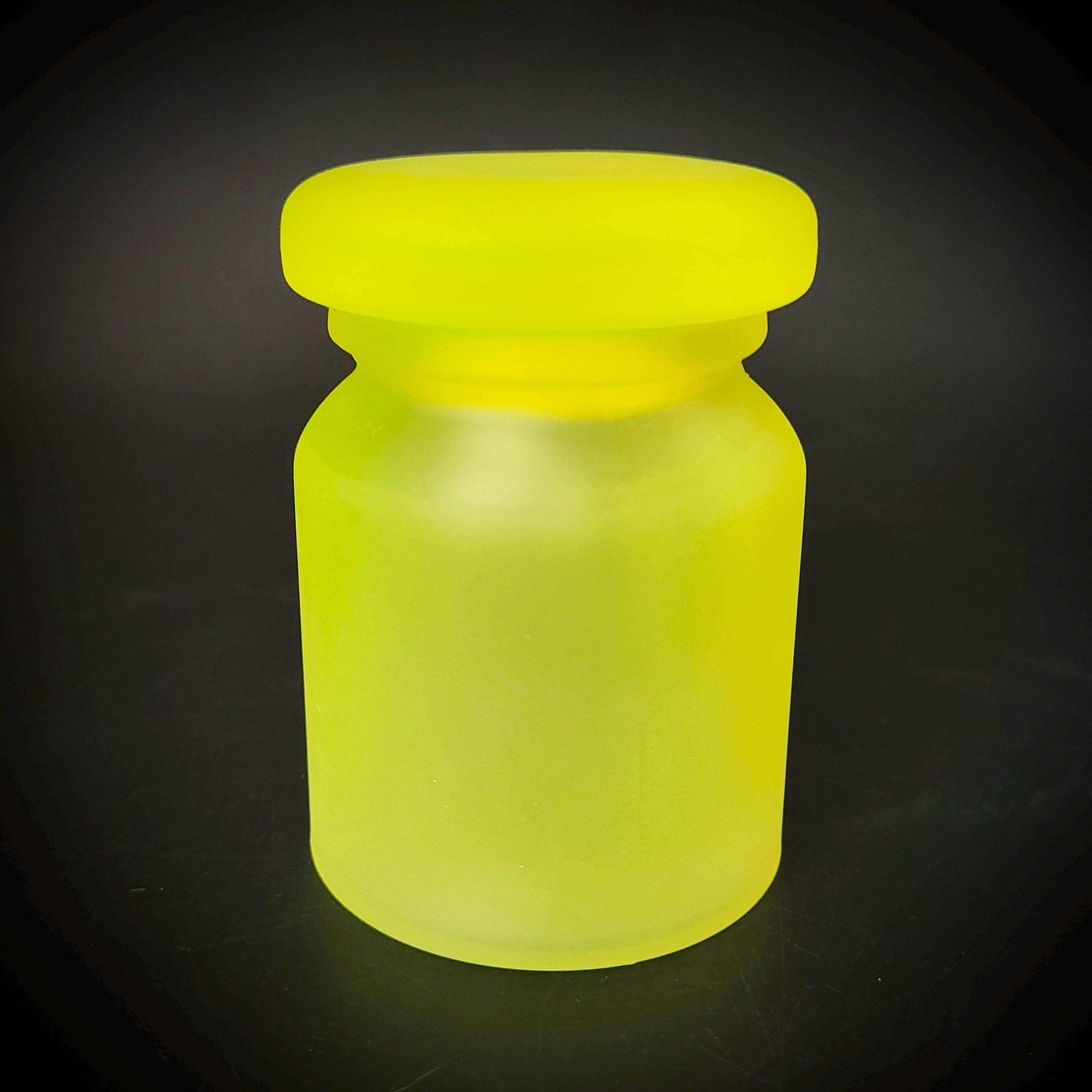Uranium Glass Jar with Lid Vaseline Frosty Matte Yellow Glass Small Figurine