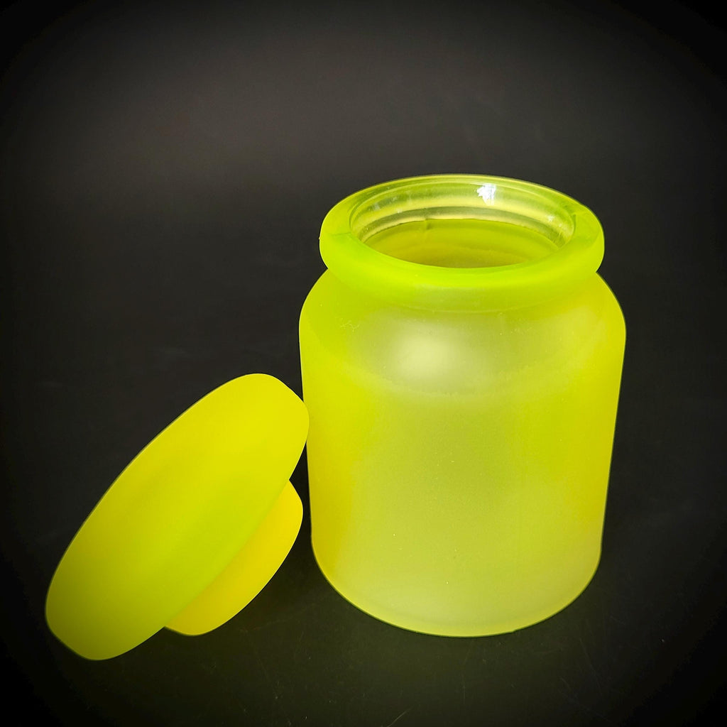 Uranium Glass Jar with Lid Vaseline Frosty Matte Yellow Glass Small Figurine