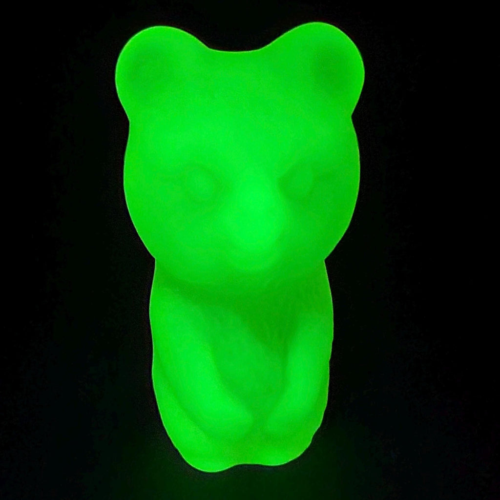 Art Deco Vaseline Uranium Glass Bear Figurine: Frosted Yellow Sculpture