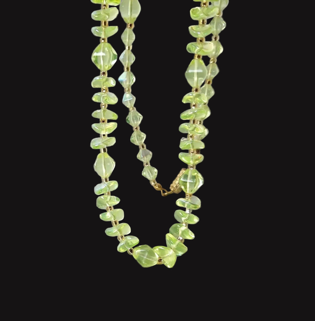 Uranium Glass Necklace Vaseline Yellow Czech Glass Beads