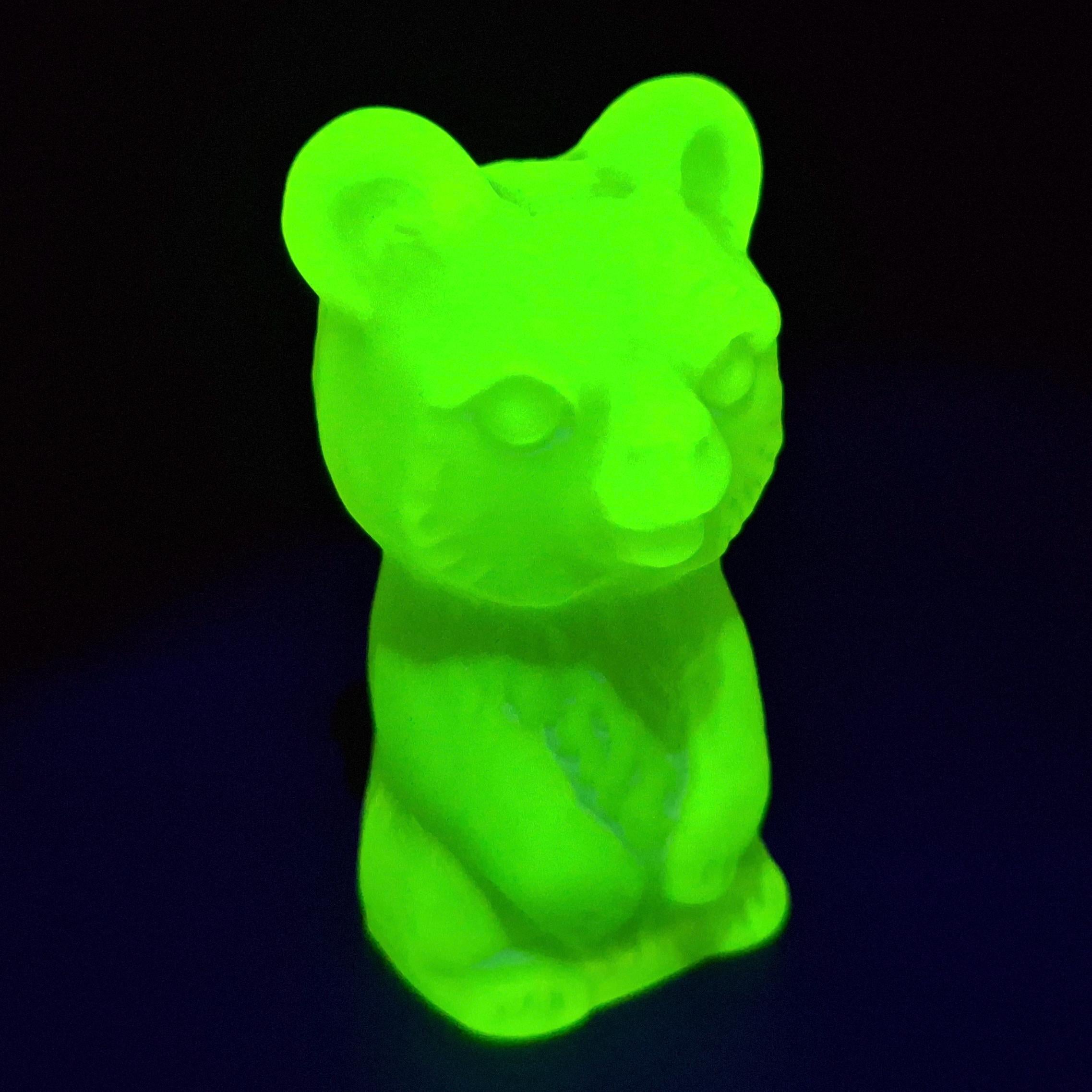 Uranium Glass Bear Figurine Art Glass Frosted Vaseline Yellow Statue