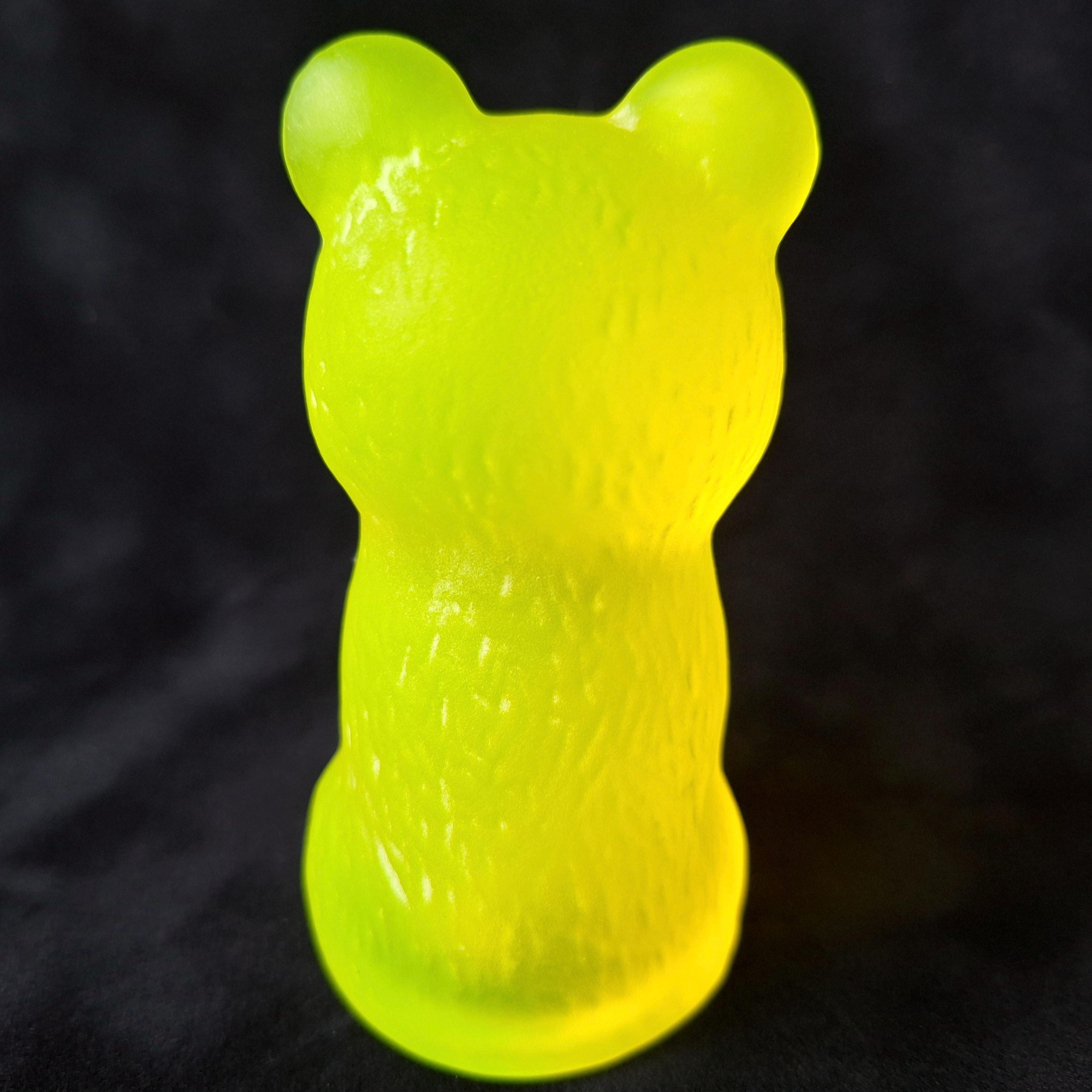 Uranium Glass Bear Figurine Art Glass Frosted Vaseline Yellow Statue