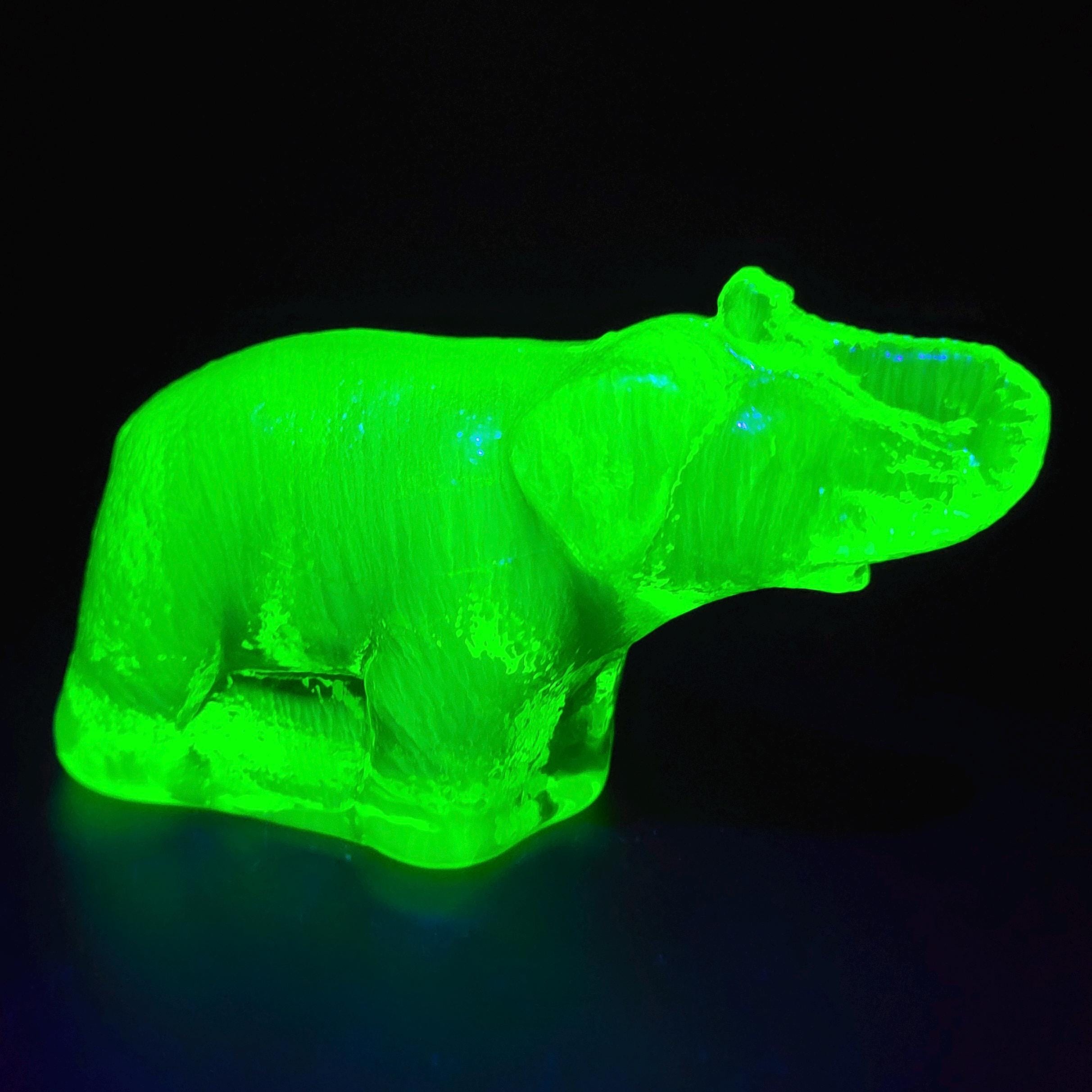Uranium Glass Elephant Art Deco Vaseline Yellow Glass Figurine Animal