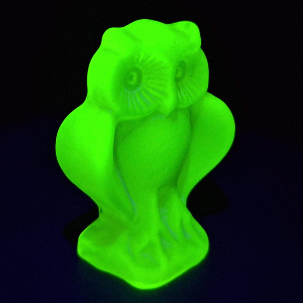 Uranium Owl Figurine Vaseline Frosted Yellow Matte Glass Statue Bird