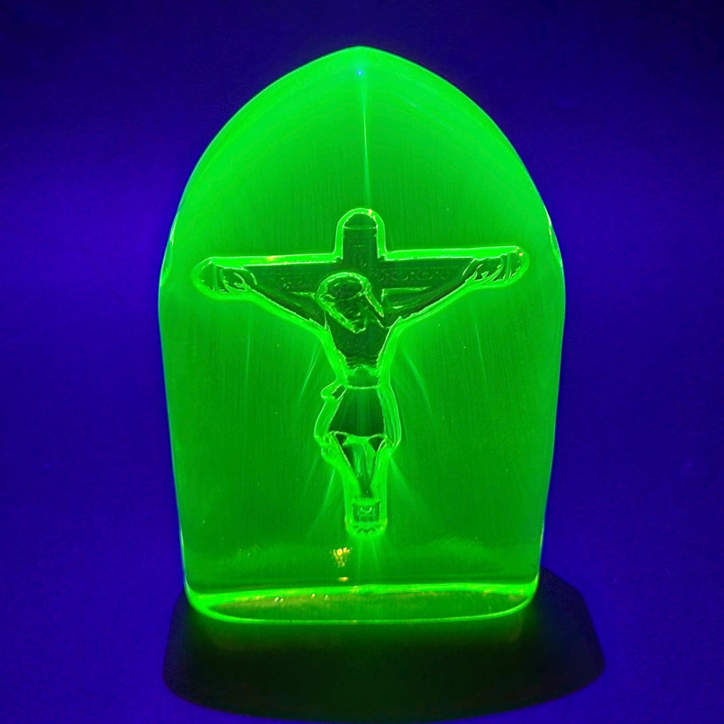 Art Deco Vaseline Glass Christ Jesus Statue Uranium Figurine Yellow Glass
