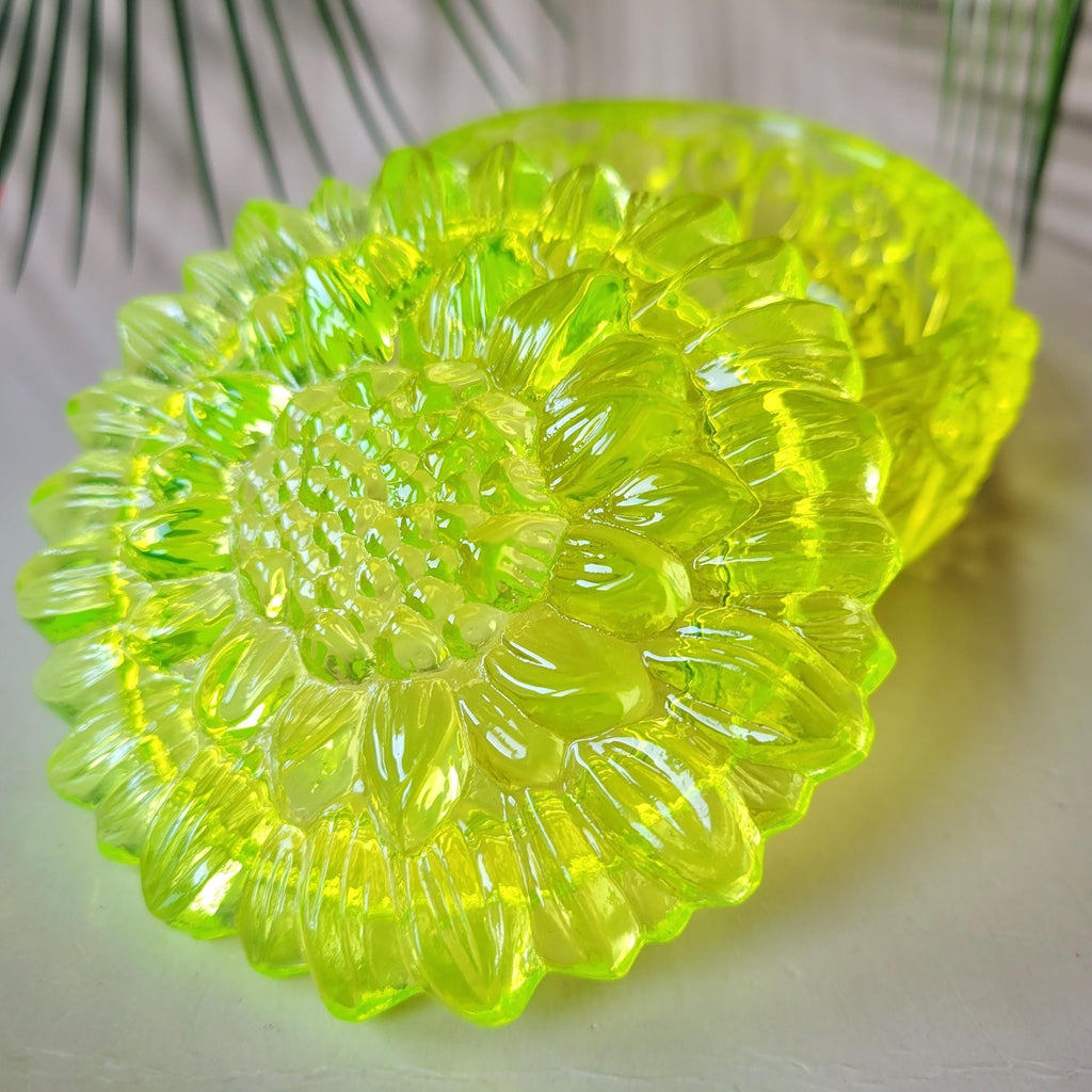 Art Deco Uranium Glass Trinket Box - Vaseline Yellow Clear Jewelry Holder