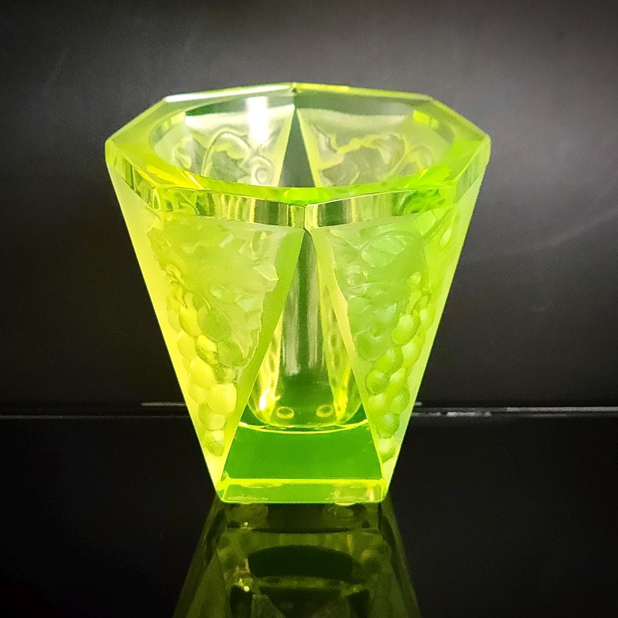 Art Deco Collectible Uranium Glass Cup Vaseline Yellow Glass