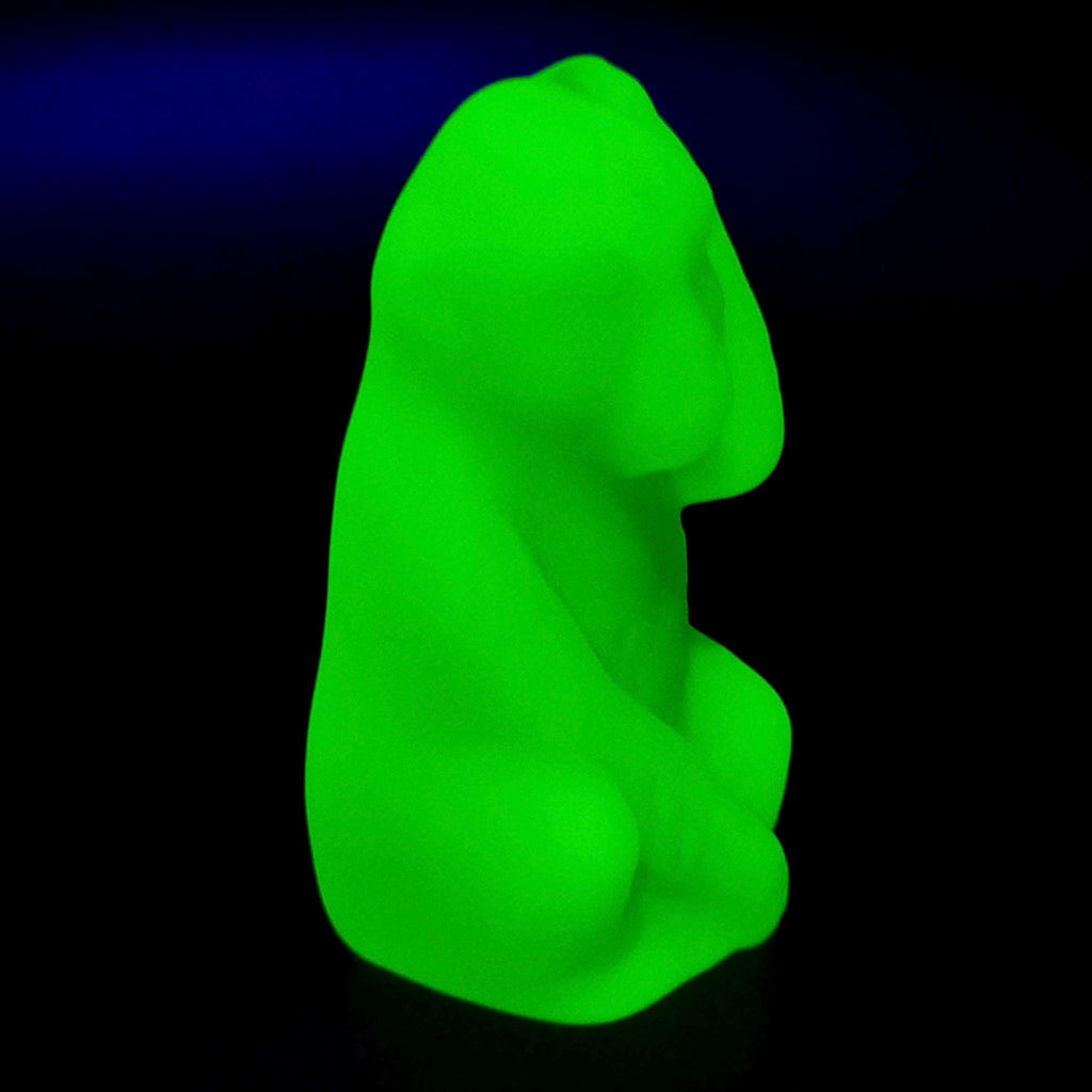 Vaseline Uranium Glass Monkey Figurine: Frosty Matte Glass Animal Statue