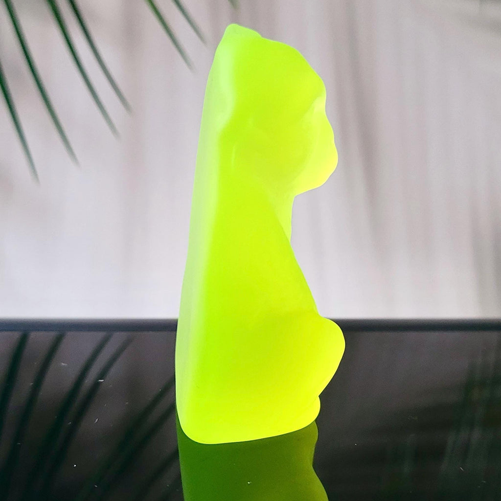 Vaseline Uranium Glass Monkey Figurine: Frosty Matte Glass Animal Statue