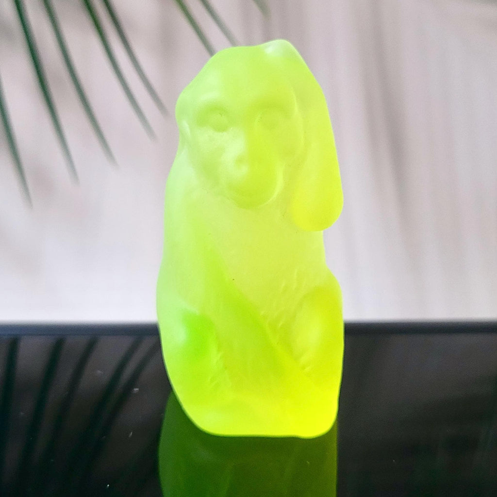 Vaseline Uranium Glass Monkey Figurine: Frosty Matte Glass Animal Statue