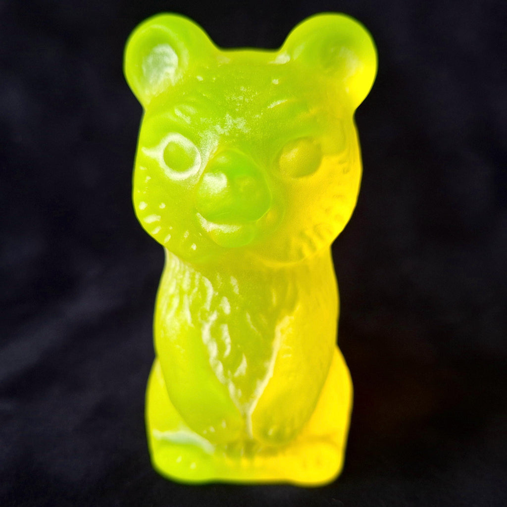 Uranium Glass Bear Figurine Art Glass Frosted Vaseline Yellow Statue