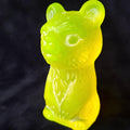Uranium Glass Bear Figurine Art Glass Frosted Vaseline Yellow Statue